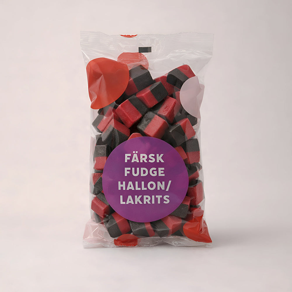 Hallon/Lakrits Fudge 215g – Finsk Lakrits